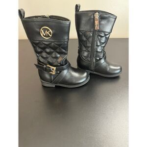 Michael Kors Boots Baby Girls Size 5 Katya Quilted Riding Faux Leather Black